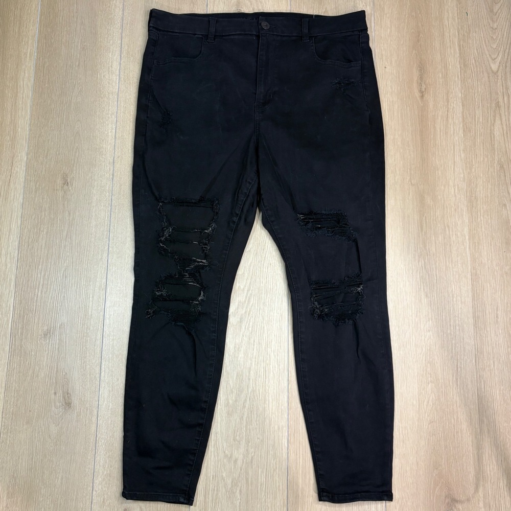 American Eagle Curvy High-Rise Jeggings Black Distressed Next Level Stretch 18R